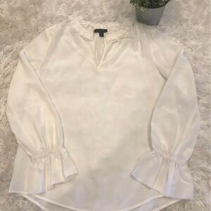 Cream Bell Sleeve Ruffled Blouse with Mandarin Collar